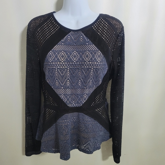 BCBGMAXAZRIA Maira Peplum Mesh Top in Stormy Blue Sz M - Picture 1 of 4